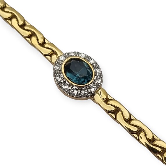 Vintage Gold Bracelet, Retro 80s Costume Jewelry With Blue