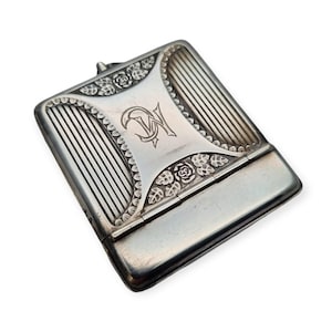 Antique Art Nouveau silver box with engraved gilt interior, monogram, 1920, Retro gifts for collectors, Antique and Vintage jewelry.