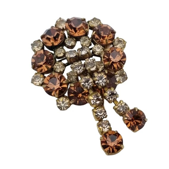 Art deco Vintage brooch, Brown cascade rhinestone… - image 4