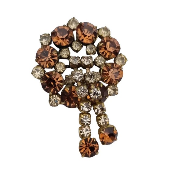 Art deco Vintage brooch, Brown cascade rhinestone… - image 6