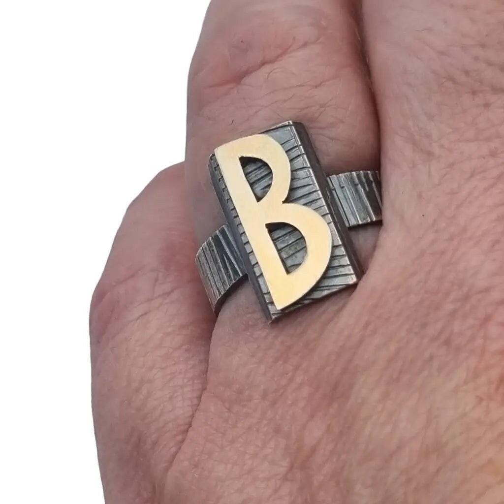 Signet ring antique Letter B, ring sterling silver, Initial B ring, vintage gold rings, letter signet ring, original gifts, Circa 1970.