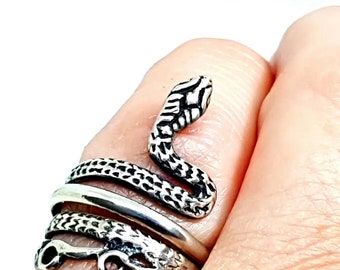 Schlangenring, Boho Sterling Silber, Schlangenschmuck für Frauen, Viper Coiled Ring, Geschenke für sie, antiker und Vintage Schmuck.