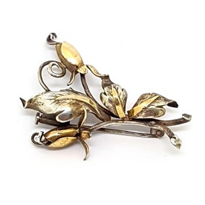 Blumenbrosche, Anstecknadel, silber- und goldfarbene Blumen, Circa 1950, Original Brosche. Antik & Vintage Schmuck. Juwel Geschenk.