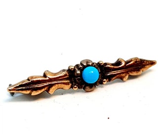 Turquoise brooch, lapel pin women, turquoise jewelry vintage, Art deco pin. Gilded silver. Circa 1940. Gift for her. Antique jewelry.
