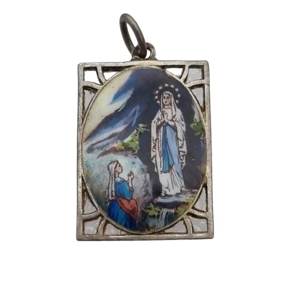 Religious Virgin pendant, blue enamel, rectangula… - image 4