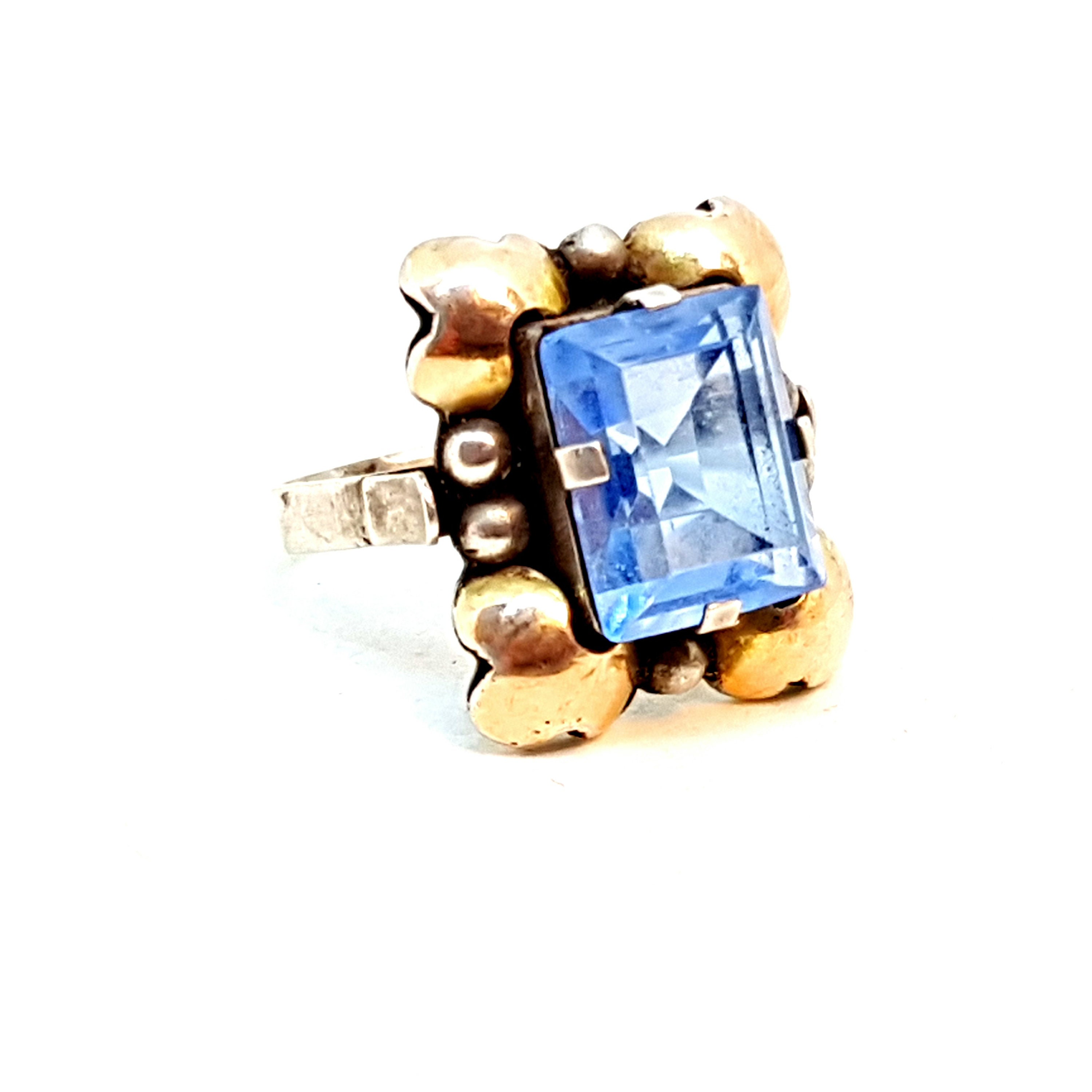 Bague Art Déco En Argent Solide Avec Améthyste & Opale De Feu - Pièce Unique Filigrane