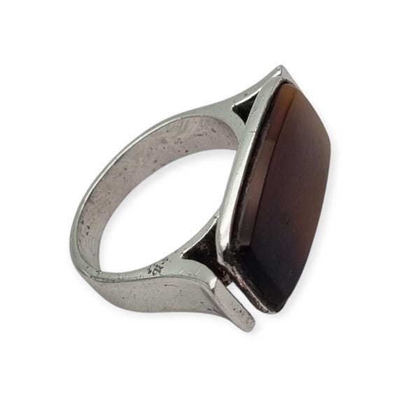 Vintage 915 silver ring with rectangular brown ca… - image 7