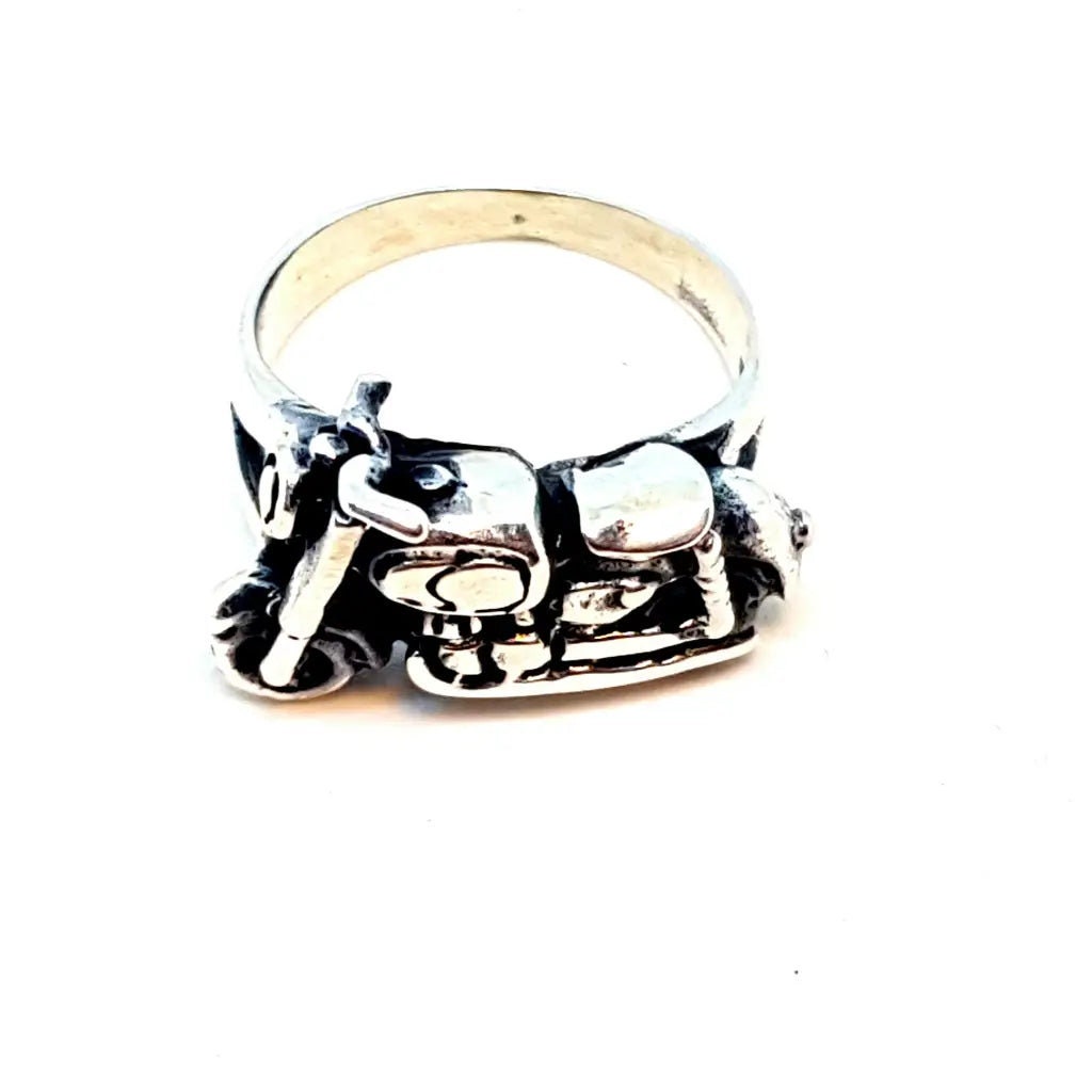 Bague Homme Chevalière En Argent Massif 925 - Style Moto Mécanique Vintage - Occasion Très Bon état