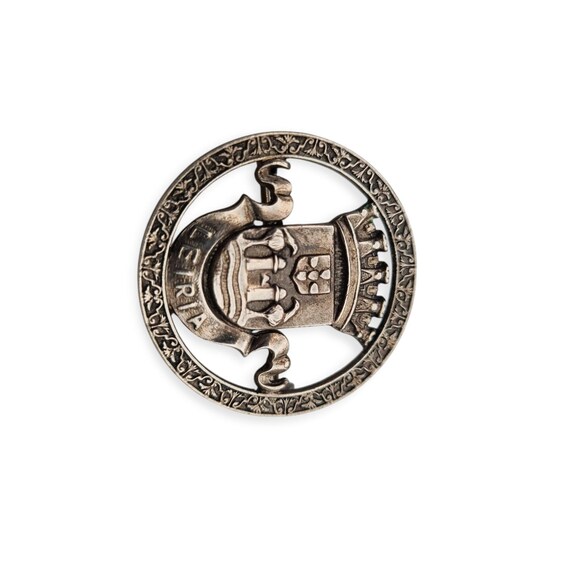 Grande Broche Vintage Argentée Aux Armoiries - Bijou Ancien Type Blason - État Correct