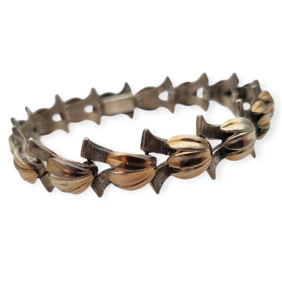 Art Deco Bracelet in Silver With Gold Leaf Design for Women  display picture 2