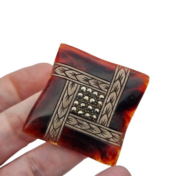 Square celluloid brooch for women, 1950s, elegant… - image 4