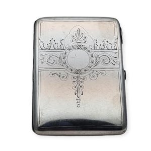 Antico portasigarette russo in argento con incisione "AW", stile Art Nouveau, circa 1908, regalo vintage per collezionisti, custodia antica per collezionisti.