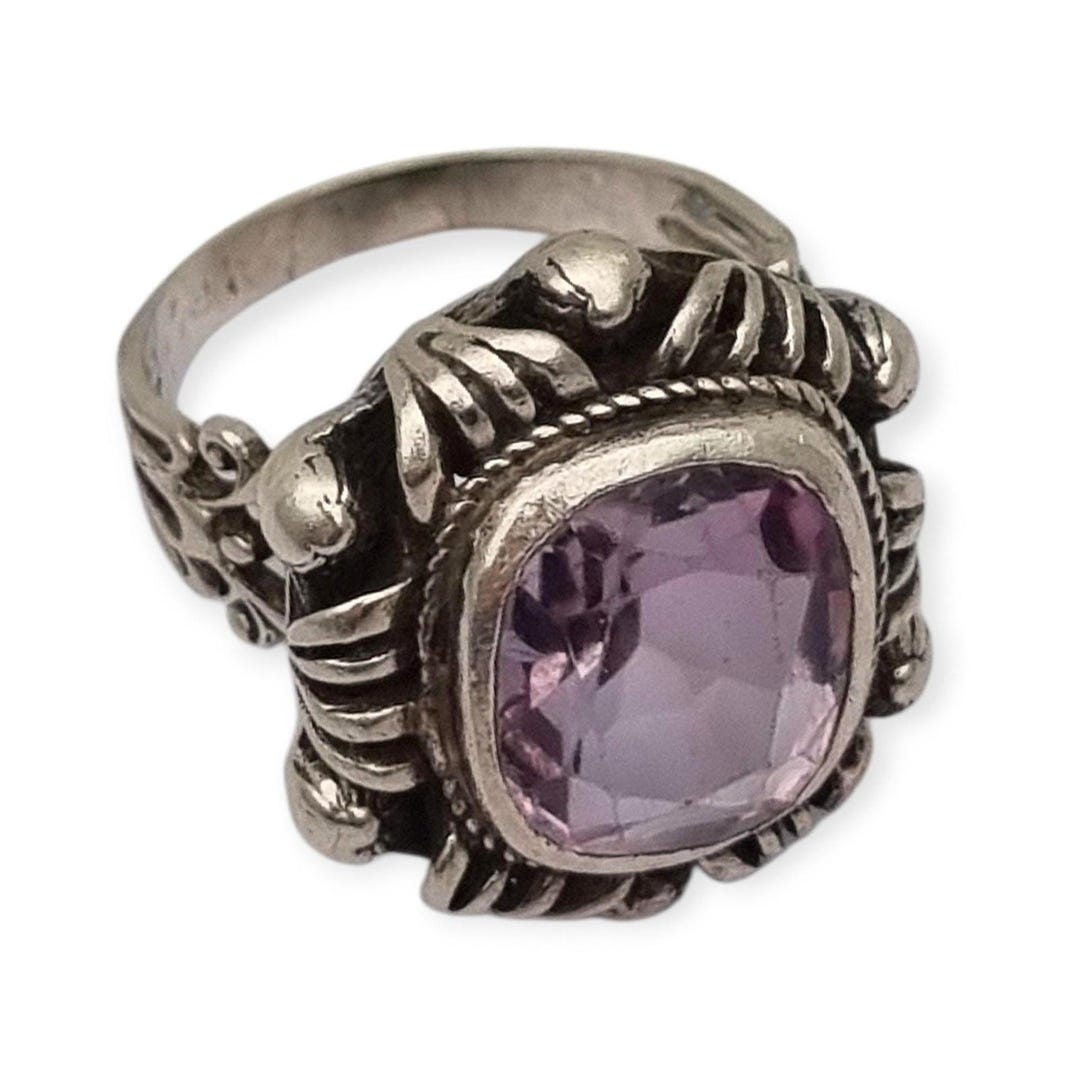 Silver Collector Rings Art Deco Style Ring in Openwork Silver With Violet Crystal, Circa 1960 ...