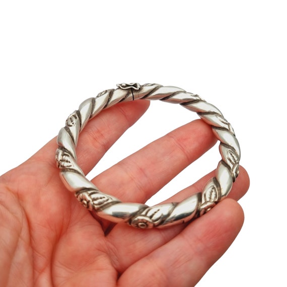 Bracelet Ethnique Ancien En Argent 925 - Torsade En Relief - Style Bohème - Longueur Ajustable