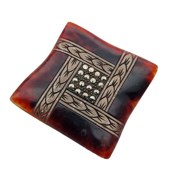 Square celluloid brooch for women, 1950s, elegant… - image 3