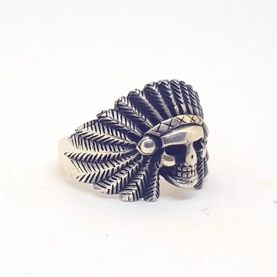 Silver Indian Ring, Skull Ring Sterling Silver Mens, Indian Skull