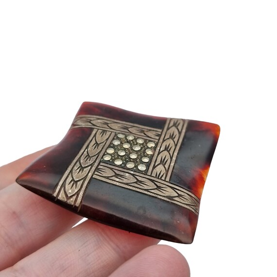 Square celluloid brooch for women, 1950s, elegant… - image 8