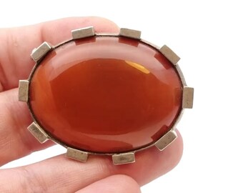 Sterling silver carnelian pendant, natural stone, bohemian and counterculture brooch, Handcrafted Hippie-Inspired 1960-70s Jewelry.