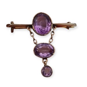 Antique Art Deco silver brooch with amethyst pendant for women, circa 1930. Retro gifts for women, Antique and Vintage jewelry.