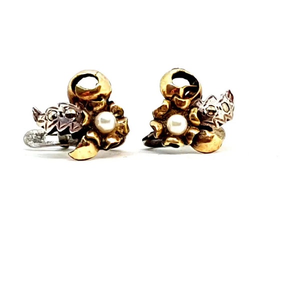Art deco earrings, Art deco silver, gold and pear… - image 2