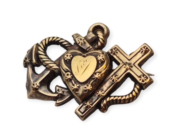 Victorian 9ct Gold Anchor Heart Love Brooch Pin ROMANTIC GORGEOUS