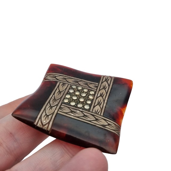 Square celluloid brooch for women, 1950s, elegant… - image 10