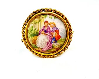 Broche Vintage Bouquet Floral En Peinture - Occasion, Bon état D'usage - Bijou Ancien Décoratif