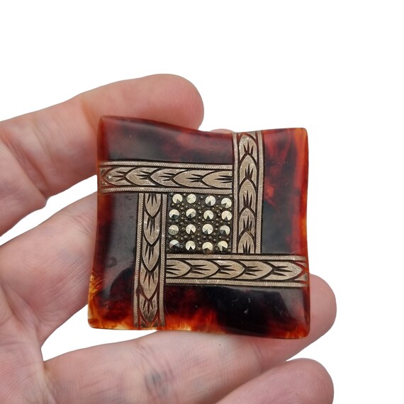 Square celluloid brooch for women, 1950s, elegant… - image 7