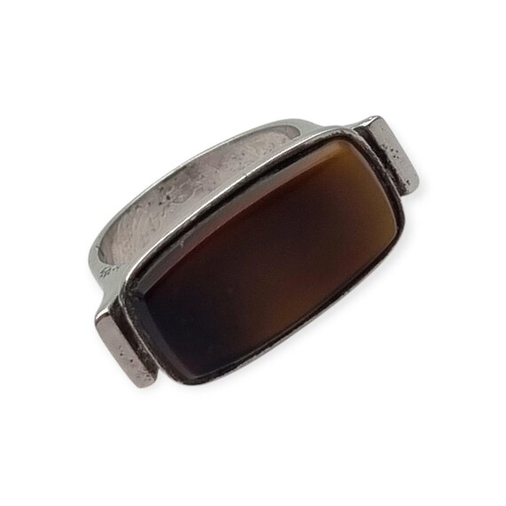 Vintage 915 silver ring with rectangular brown ca… - image 3