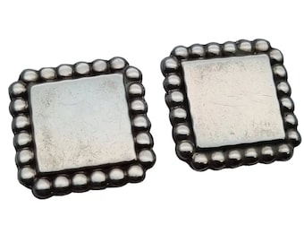 Square silver earrings, sterling silver 925. Made in Mexico for women, Circa 1980, Antique and vintage jewelry.