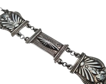 Victorian Silver Bracelet, Three Panel Worked Bracelet, 1854, Gifts for Women, Circa XIX. Antique and vintage jewelry.