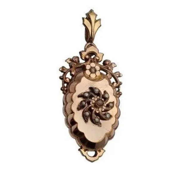 Victorian Medallion Pendant, vintage gold floral … - image 7