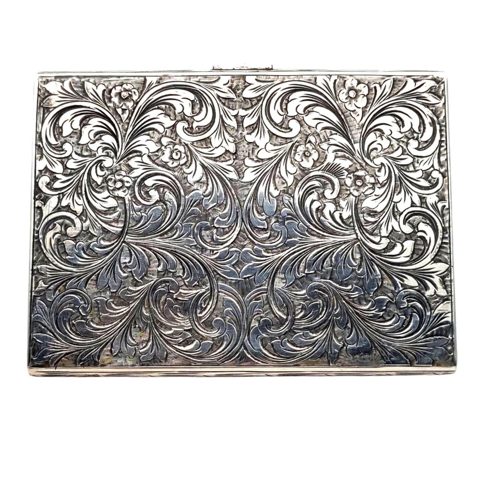 800 silver cigarette case Hand Chased Hinged Ca. 1900, H 3.7" W 5" 5.5t oz sold at auction on 14th September Silver .800 Italian Cigarette Case