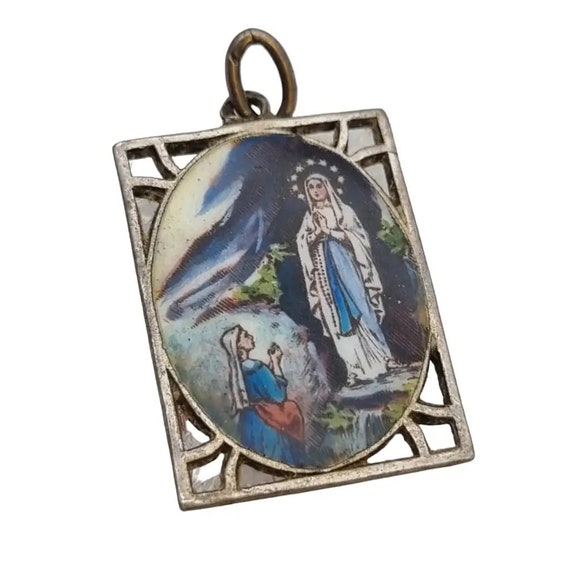 Religious Virgin pendant, blue enamel, rectangula… - image 8