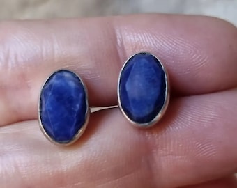 Silver earrings, blue stone earrings. Circa 1990. Antique & vintage jewelry.