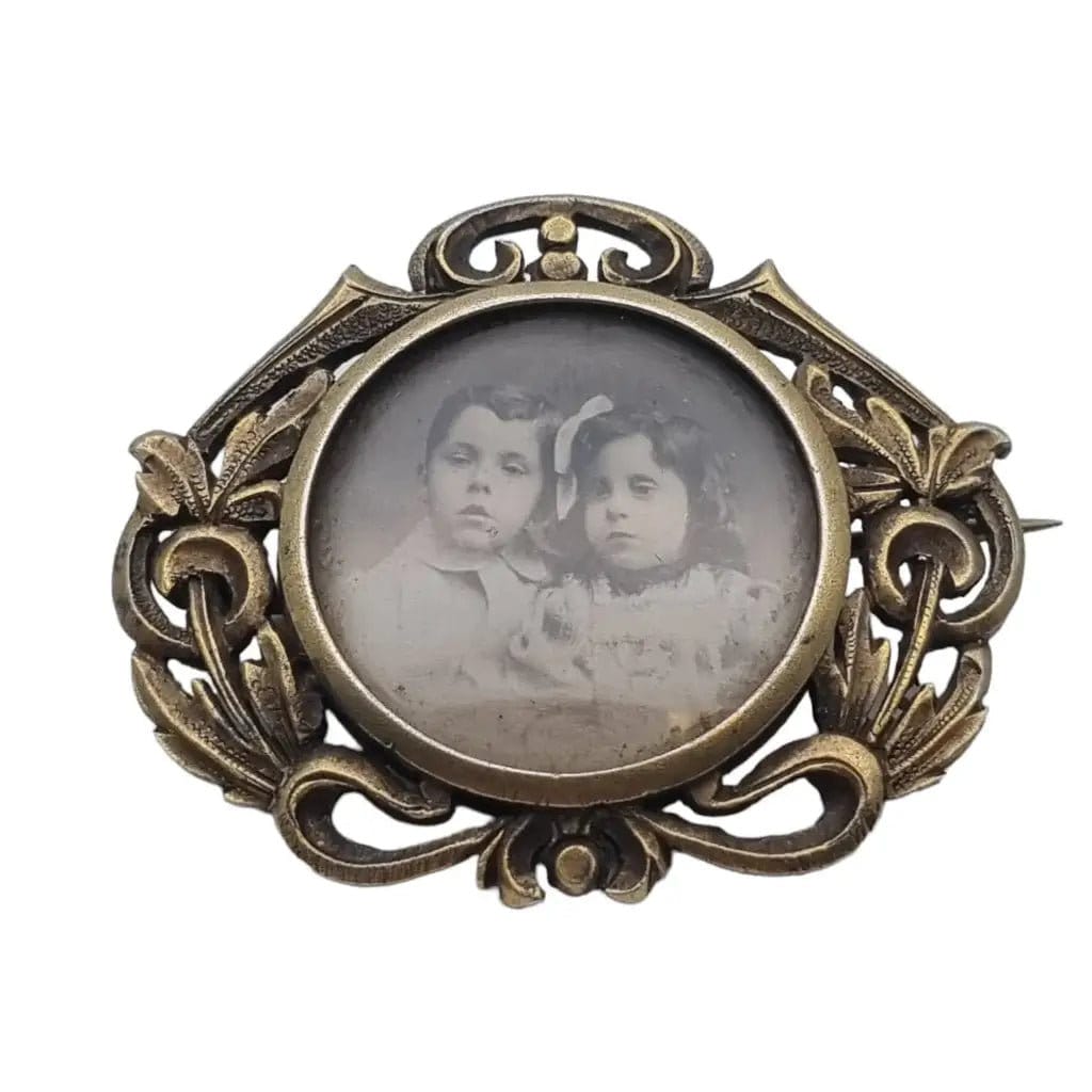 Broche Ancienne Médaillon Porte-photo Militaire En Métal Argenté - Occasion Vintage