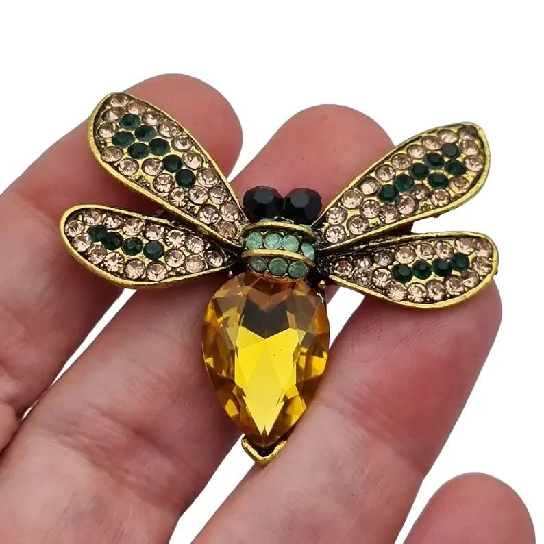 Costume jewelery bee brooch, yellow and green pin, Circa 2000, Antique and vintage jewelry. image 3