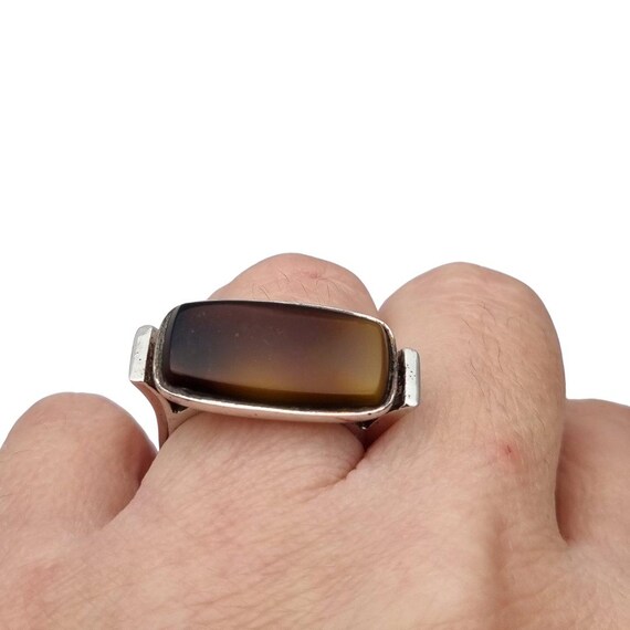 Vintage 915 silver ring with rectangular brown ca… - image 5