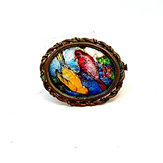 Limoges brooch. Limoges porcelain brooch. Bird bro