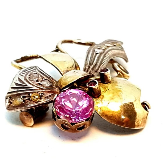 Broche Montre Vintage Art Déco - Argent Sterling 925 - Rubis & Saphirs - France 1930