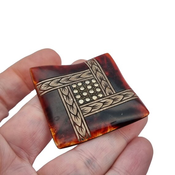 Square celluloid brooch for women, 1950s, elegant… - image 9