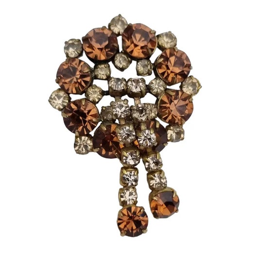 Art deco Vintage brooch, Brown cascade rhinestone… - image 3