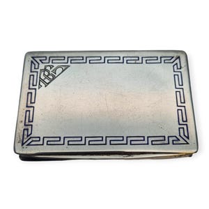 Rectangular 800 silver box with blue enamel fretwork, Art Deco, circa 1920, Retro gifts for collectors, Antique and Vintage jewelry.