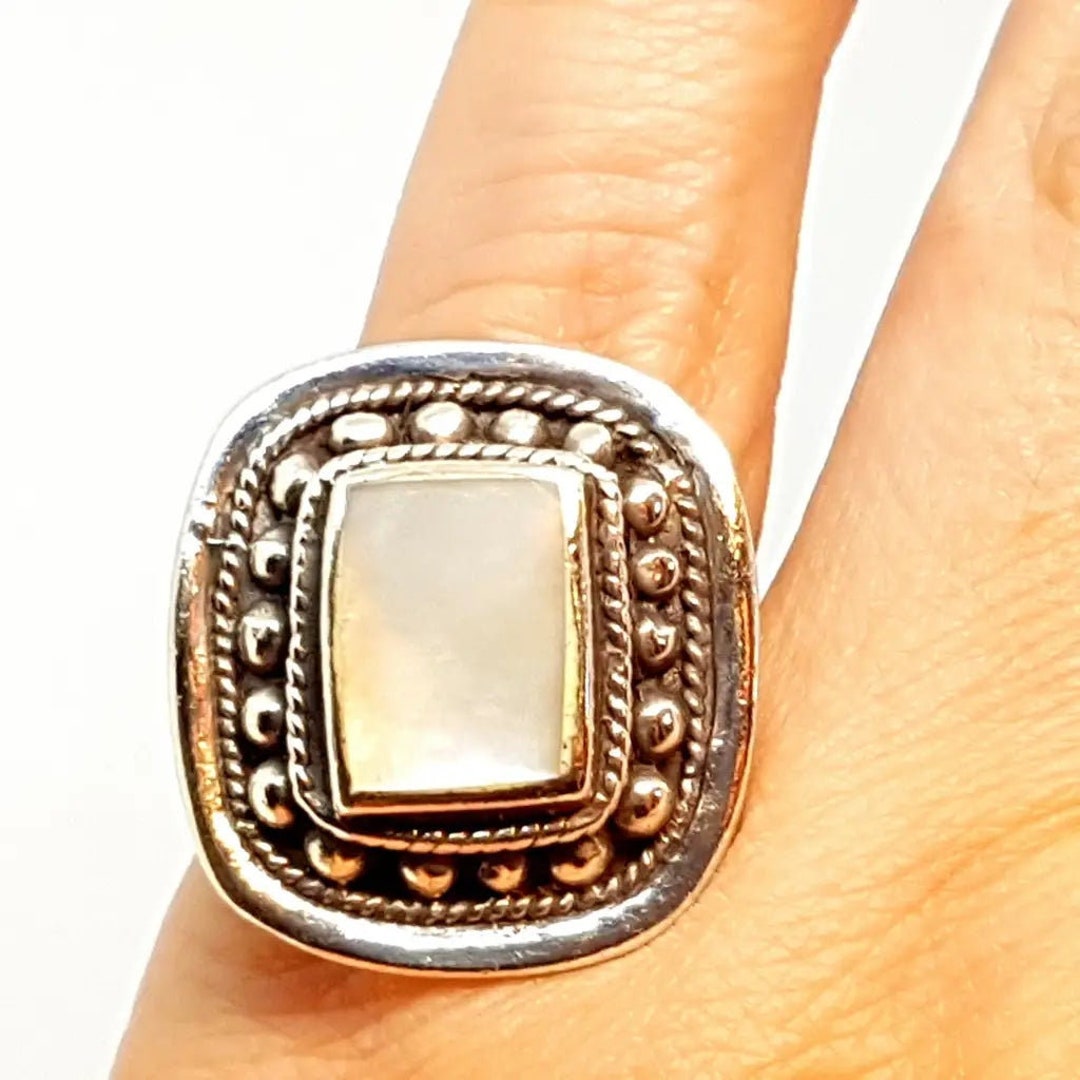 Bague Ancienne En Argent Sterling 925 Avec Incrustation De Nacre - Taille 50 - Occasion