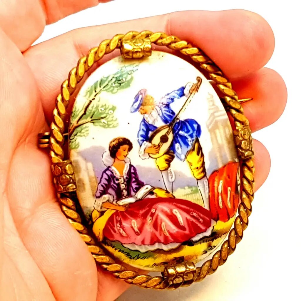 Broche Moderniste LIMOGES Artiste à Identifier - En Porcelaine, Pierres Et Métal, Excellent état Occasion