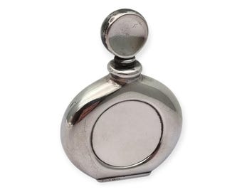 Frasco de perfume de plata de ley, elegante estilo clásico, diseño italiano de mediados de siglo.