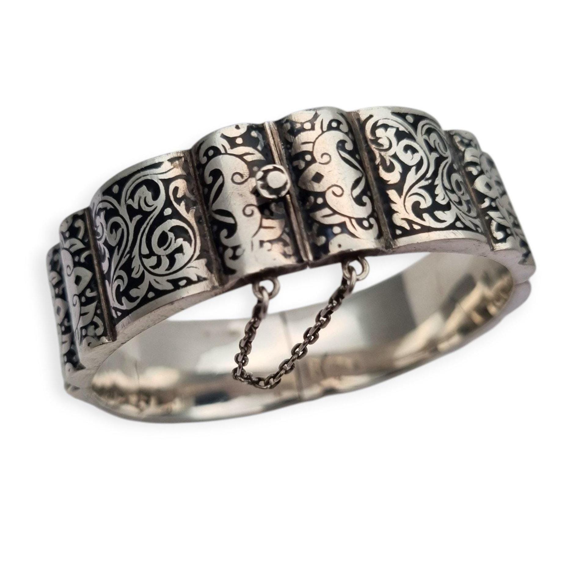 Bracelet En Argent Massif Vintage Style Rétro - Pièce Authentique D'occasion