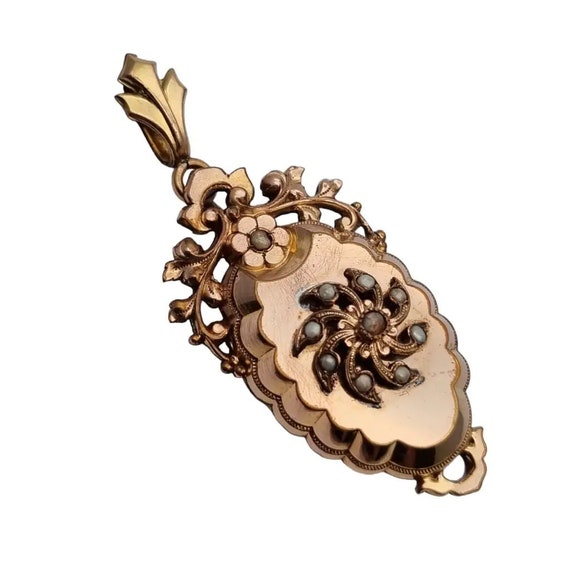 Victorian Medallion Pendant, vintage gold floral … - image 1