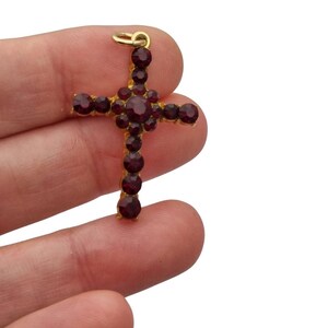 Vintage cross with garnet rhinestones and gold-tone metal religious style circa 1950 , Gifts for collectors, Antique and Vintage jewelry.