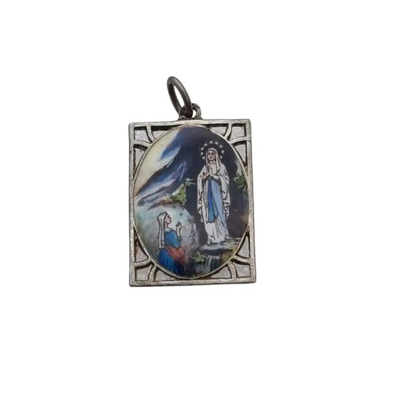 Religious Virgin pendant, blue enamel, rectangula… - image 2